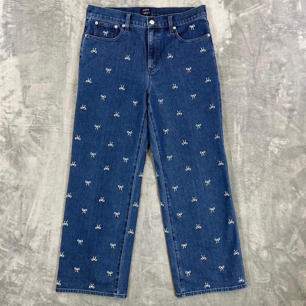 J.Crew‎ Slim Wide Leg Jeans Womens Size 30 Blue High Rise Bow Embroidered